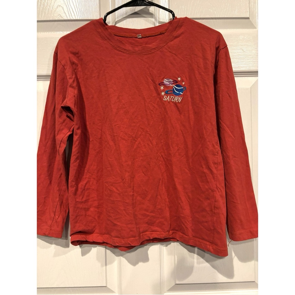 Saturn red long sleeve shirt top sport stars casual horoscope party zodiac party